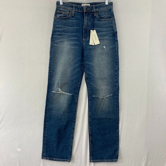 New Le Jean size 27 Straight Leg Distressed High Rise Mia Axel Destructed Wash - Picture 4 of 14